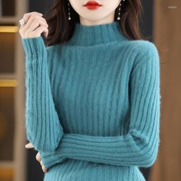 Women's Sweaters Half High Collar Pullover Women's Mink Cashmere Sweater Slim Sexy Solid Color Knitted Long Sleeve Warm Autumn