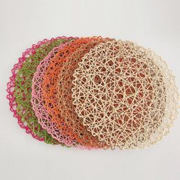 Table Mats Wedding Round Rattan Woven Multi-Color Dining Party Brown Paper Straw Wood Placemat