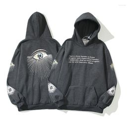 Men's Hoodies & Sweatshirts High Street Hand-painted Eye Of Prophecy Printed Washed Hooded Men And Women Distressed Oversize Fleece HoodiesM