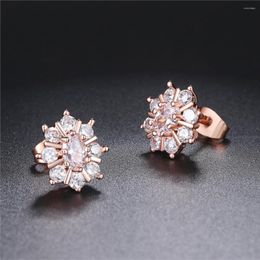 Stud Earrings Vintage Luxury Crystal Sunflower For Women Rose Gold Colour Cubic Zirconia Fashion Jewellery Christmas Gift E019