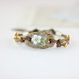 Boondoggle Bracelet with Colored Glaze and Ceramic Beads - Folk Style Women's Fashion sea glass jewelry #1880