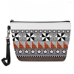 Cosmetic Bags Polynesian Tribal Fiji Custom Print Designer Travel For Woman's Portable Professional Leather Organiser Makeup