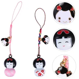 Keychains 2 Pcs Couple Ornament Bag Pendant Charms Japanese Kimono Dolls Brass Key Ring Kokeshi Metal Holder