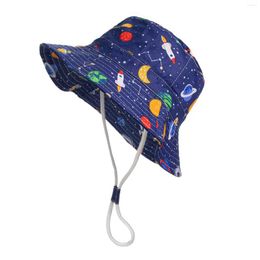 Berets Printed Basin Baby Hat Sunshade Children Fisherman Seaside Light Yellow Bucket Women Blue With String