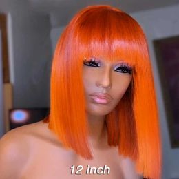 Synthetic Wigs Orange Bob Wig with Bangs Human Hair s for Women Short Straight Ginger s Full Machine Remy s 230227