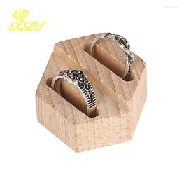 Jewelry Pouches Wooden Double Ring Display Stand Holder Jewlery Organizer Organza Boxes And Packaging For Wedding Rings