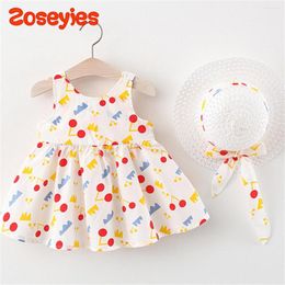 Girl Dresses Summer Baby Girl's Dress Cute Geometric Print Back Solid Small Wings Strap Hat