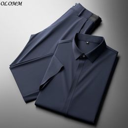 Men's Tracksuits Light Luxury Business Ultra thin Ice Silk Shirt Two piece Set For Clothes Men Breathable Summer Casual Short sleeved Sport Suit 230428