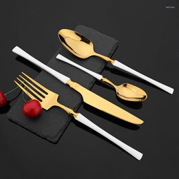 Flatware Sets Dinnerware White Gold Cutlery Set Knife Spoon Fork Mirror Stainless Steel 1/2/4/6set Tableware Restaurant Wedding Home