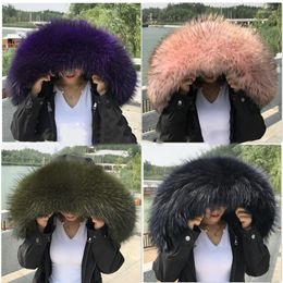 Scarves Jkp Women's Real Raccoon Fur Hat Decorative Scarf Winter Collar Large Custom Hoodie Decoration