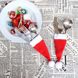 Christmas Decorations Drop 10 Pcs/Set Hat Cutlery Bag Candy Gift Bags Cute Pocket Fork Cutter Holder Table Dinner Decoration MDP661