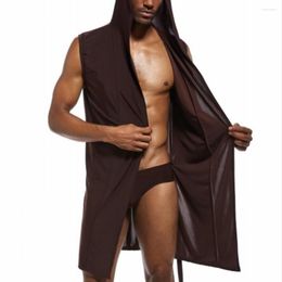 Men's Sleepwear Men Ice Silk Hooded Bathrobe Pyjamas Bath Robe Nightwear Loungewear Not Include Panties