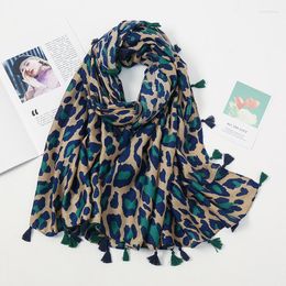 Scarves Autumn European American Classic Fashion Leopard Print Cotton Linen Scarf Long Fringed Ladies Korean Silk Shawl