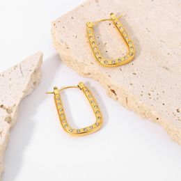 Hoop Earrings Chunky 18K Gold Plated Stainless Steel Huggie Earring Geometric Zircon Women Fashion Jewelry