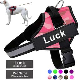 Dog Collars Leashes Personalised Dog Harness Reflective Adjustable Dog Harness Vest For small large Dog With Customised Patch Dogs Training Supplies 230428