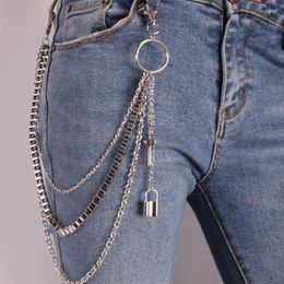 Keychains DIEZI Harajuku Vintage Car Jeans Pants Key Chain Ring Women Men Hip Hop Silver Colour Lock Tassel Pendant For Bag