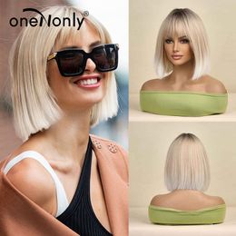 OneNonly Synthetic Wig Bob White Blonde Wig Natural Wigs for Women Daily Party Halloween Hair Heat Resistant Fiberfactory direct