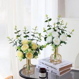 Decorative Flowers Eucalyptus Leaves Peony Bouquet Fleur Artificielle Decoration Mariage Maison Chambre Artificial Fake