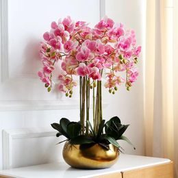 Decorative Flowers Artificial Orchid Flower Arrangement PU Real Touch Hand Feeling Floor Table Decoration Home High Quality Bouquet No Vase