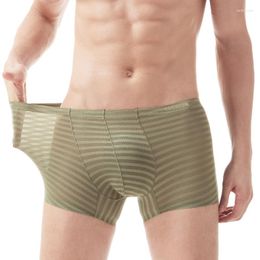 Underpants Ultra-thin Transparent Sexy Breathable Male Underwear Ice Silk Stripe Mens Boxer Shorts Seamless Soft Man U Pouch