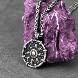 Pendant Necklaces Nordic Viking Vegvisir Compass Rune Necklace Men's Stainless Steel Helm Of Awe Fashion Amulet Punk Jewellery Gift