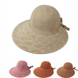Wide Brim Hats Bowknot Men Women Pearl Panama Summer Cap Sun Hat Straw Sunhat