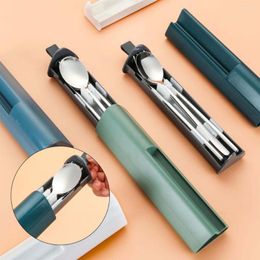 Dinnerware Sets Stainless Steel Spoon Fork Chopsticks Cutlery Set With Travel Case Silent Interior Design Have Lunch On-the-Go Meals Supply