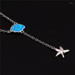 Pendant Necklaces Blue White Opal Stone Shell Necklace Cute Sea Star Dainty Silver Color Chain For Women Animal Jewelry