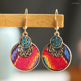 Dangle Earrings Ethnic Round Embroidery Tribe 2023 Women's Vintage Fabric Jhumka Fashion Jewellery