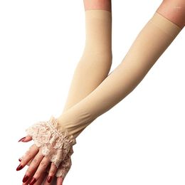 Knee Pads 1 Pair Lace Arm Sleeve Warmer Women Elastic Driving Gloves Ice Silk Cover Summer Sun Uv Protection Long Fingerless