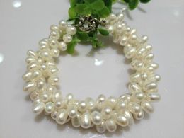 Strand Freshwater Pearl Bracelet Multilayer Twist Real Irregular Shape 3 Strind White