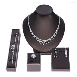 Necklace Earrings Set Luxury Saudi Arabic Jewelry For Women Wedding Party Zircon Crystal Dubai Bridal Accessories Gift 2023