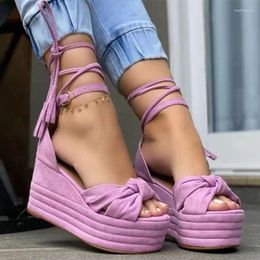 Sandals Women's Wedges Platform Buckle Strap Shoes Summer Ladies Sexy Bow High Heels Dress Party Footwear Fashion Shoe