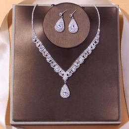 Necklace Earrings Set Gorgeous Silver Color Crystal Bridal Fashion Tiaras Crown Choker Women Wedding Dress Jewelry