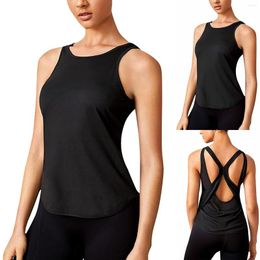 Women's Tanks Back Hollowed Out Sports Women's Loose Casual Quick Dry Yoga Running Tank Tops Fashion Vest Outside Wear Cross 2023