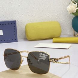 2023 women men high quality fashion sunglasses gold chain metal frame grey square glasses available with box