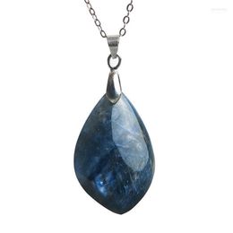 Pendant Necklaces Natural Genuine Blue Kyanite Necklace Healing Crystal Gems Suspension Water Drop Bead 31x20x7mmPendant Morr22