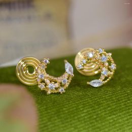 Hoop Earrings Fashion 14K Gold Exquisite Zircon Moon Mini Daily Fresh Sweet Style Mosquito Coil Plate Without Pierced Ear Clips