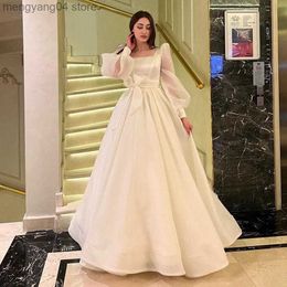 Party Dresses Sevintage Boho Organza Wedding Dresses with Bow Long Sleeves Square Collar A-Line Elegant Wedding Gown Country Bridal Gown 2022 T230502