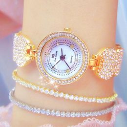 Wristwatches BS Bee Sister Fashion Watch For Women Stylish Luxury Bracelet Rhinestone Creative Design Gold Quartz Diamond