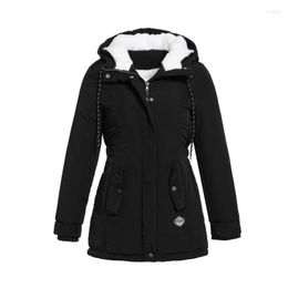 Women's Trench Coats Mid-length Plain Parka Winter Women Warm Parkas Hooded Thick Plush