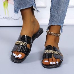 Flat Women 2024 Slippers Designer Classic Flip Flops Double Chain Sandal Shoes Lady Flats Sa 33 s