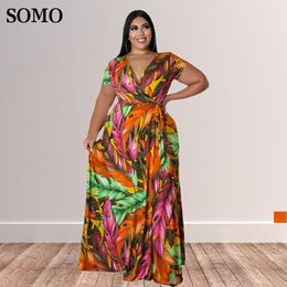 Dresses 2022 Summer Bohemian Printed Plus Size Women Clothing Casual Maxi Long Dresses Sexy V Neck Ladies Dress Wholesale Dropshipping