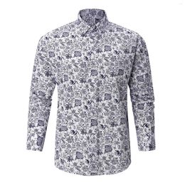 Men's T Shirts Men's Spring And Summer Shirt Top Long-sleeved Hawaiian Floral Print Beach Button Warm Holiday Tunics Lapel Party