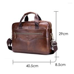 Briefcases 2023 Men's Genuine Leather Briefcase Male Office Vintage Casual 15 Inches Laptop Bags Two Colors Available Shoulder Handbags