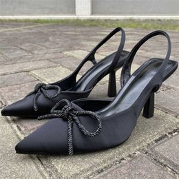 New Sandals Womens Heels Pumps Summer Butterfly Stiletto Slingback High Woman Heeled Wedding Shoes Female Black 230406
