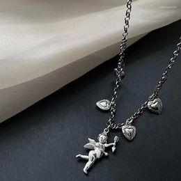 Chains Cupid Love Necklace Woman Heart Bridal Necklaces Chain Fashion High Quality Pendant Jewelry Silver Color Kpop Metal Collares