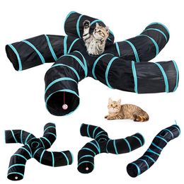 Toys 2/3/4/5 Holes Practical Cat Tunnel Foldable Pet Kitty Training Interactive Fun Toy Tunnel Rabbit Cat Animal Game Pipe Black blue