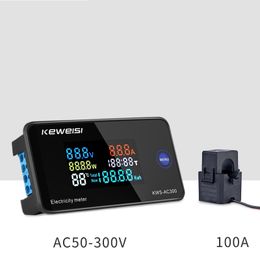 Energy Metres AC 6in1 220V 110V 50V~300V 100A Digital Ampermeter Power Voltmeter Ammeter Volt Watt Kwh temperature Metre Time Split CT 230428