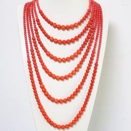 Pendant Necklaces Fashion Design 6 Rows Orange Artificial Coral Round Beads Necklace For Women Elegant Weddings Gifts Jewelry B1910